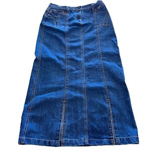 vtg no fuze denim skirt 10/12 pocket 1990's blue mid length